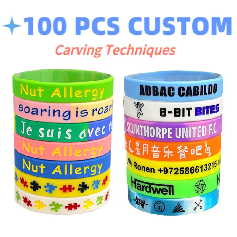 100pcs/50pcS Customized Silicone Bracelets Laser Technology Fashion Custom Personalized No fading Wristbands For Party Events