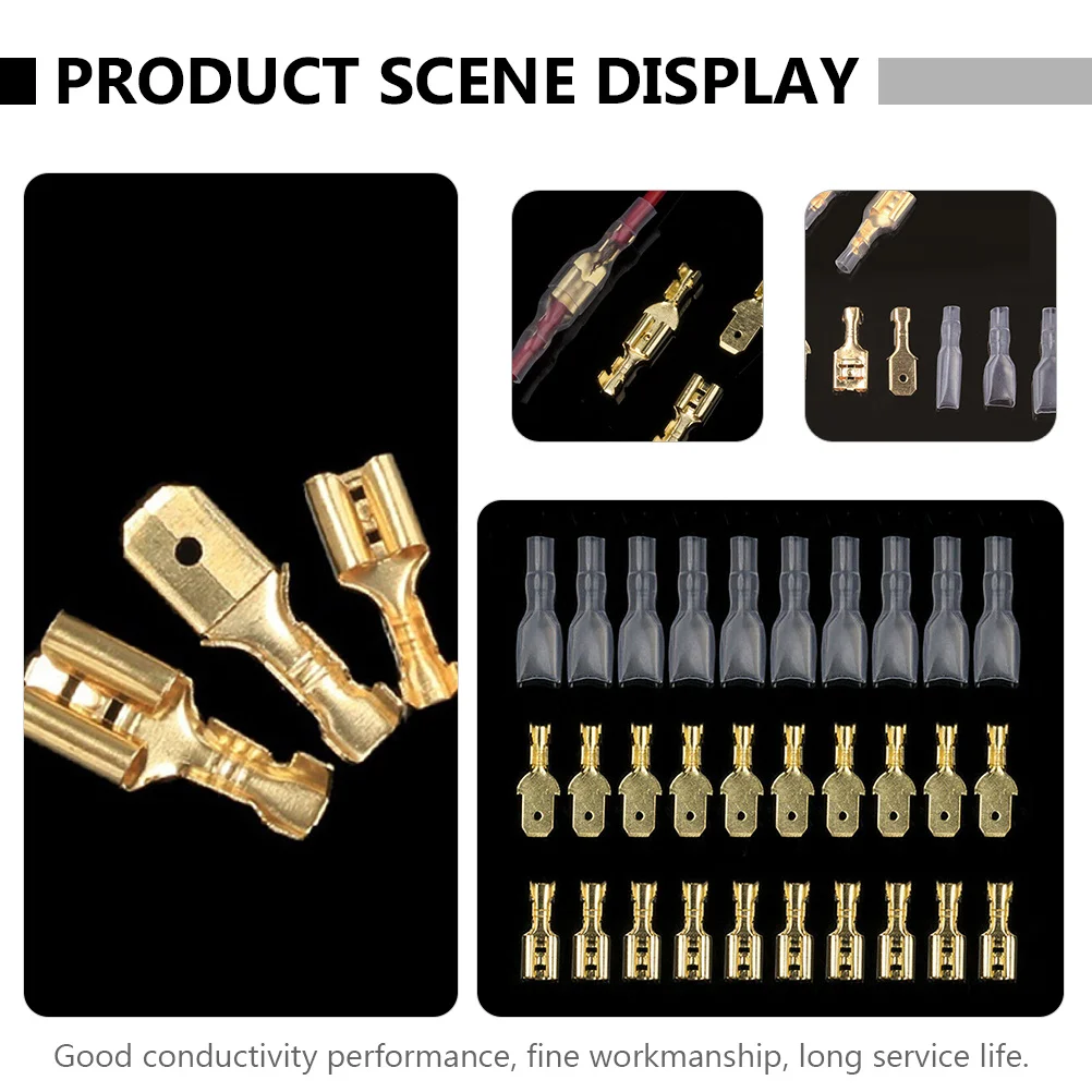 

720pcs Spade Terminal Connectors 2.8Mm 4.8Mm 6.3Mm Brass Crimp Terminals Flame Retardant Insulated Sleeves Wire Connector