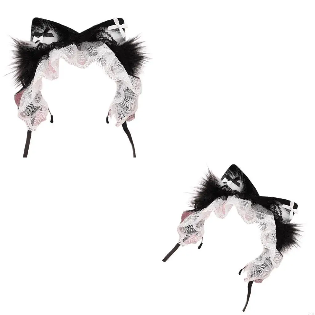 

72XE Fashion Cats Ear Headbands for Women Comfortable Lace Bows Hairpieces Headwear