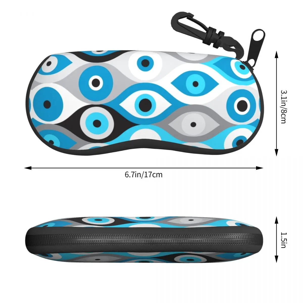 Greek Evil Eye Pattern Blues And Greys Sunglasses Soft Case Neoprene Zipper Nazar Amulet Shell Eyeglass Case Box For Glasses