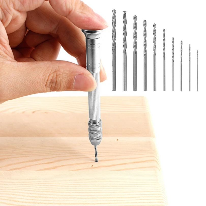 Stainless Steel Hand Drill Miniature and Model Set for Miniature Modelling Pinning Tool Mini Twist Drill Bits with 10 Drill Bits