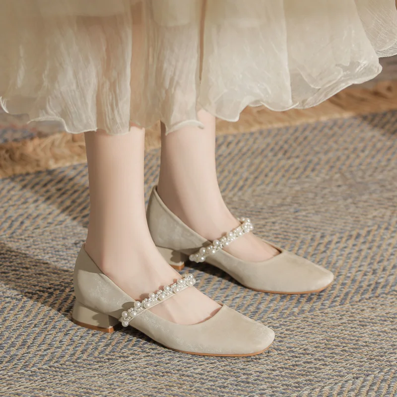 

2026 New Spring Autumn Leather Shoes Low Heel Shoes Women Thick Heel Mary Jane Women's Shoes