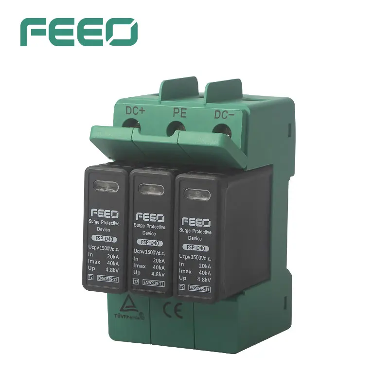 FEEO SPD DC 3P 1000V 20KA-40KA Solar Outdoor Power Protection Protective Device Surge Protector TUV  CE Certificate for Home Use