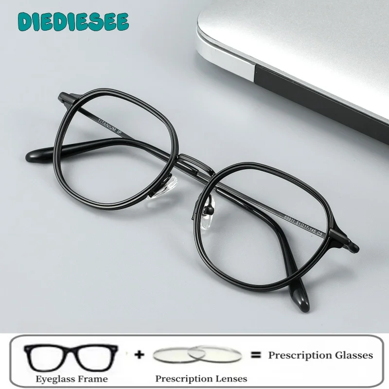 

DIEDIESEE High-quality Men's Anti Blue Light Round Frame Retro Artistic Titanium Material Women's Prescription Glasses 69911CN