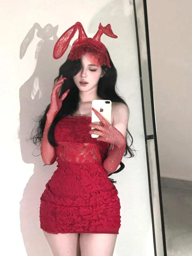 مثير k روز الدانتيل ثوب النوم تأثيري أرنب فتاة orm مجموعة الأحمر مثير Spwear الرغبة النقية الدانتيل Sp الدكتور للسيدات