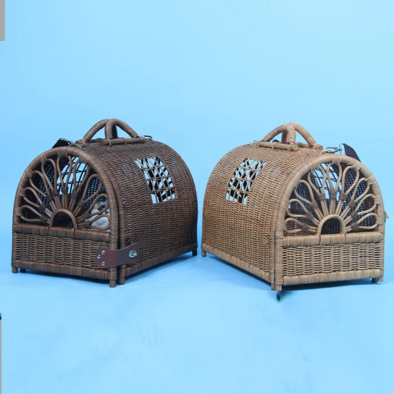 Hand woven pet bag, go out trolley case, rattan cat bag, air box go out portable backpack