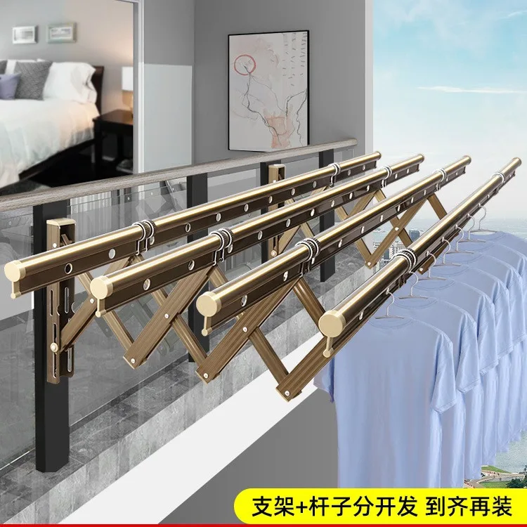 Overhanging retractable clothes drying rack for balcony, outdoor sliding folding, depth electrophoresis I-type drying rod