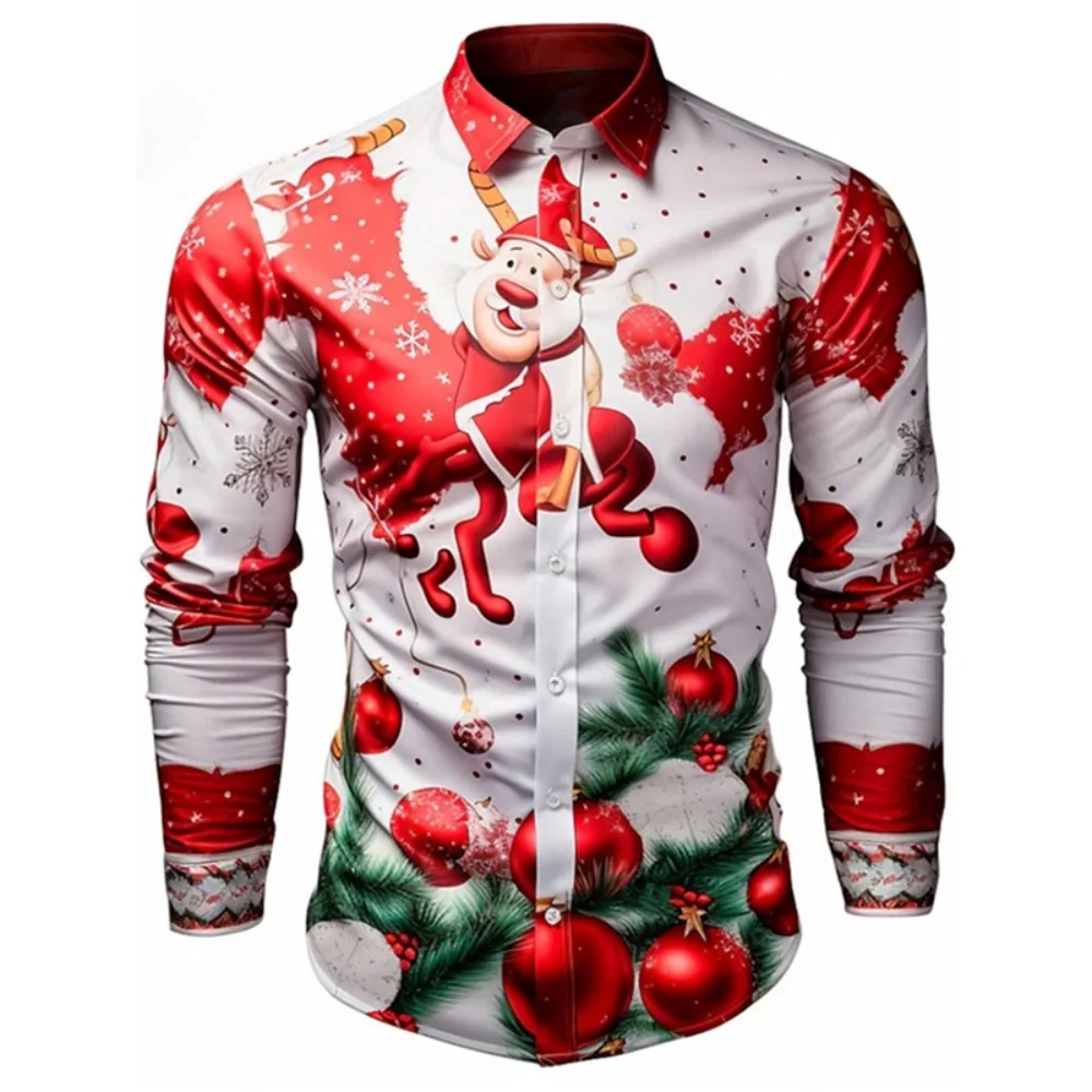 

Fashion Christmas Tree Print Men's Long Sleeve Shirt Urban Street Men's Fashion Christmas Shirt Autumn Winter Casual Mens Shirt