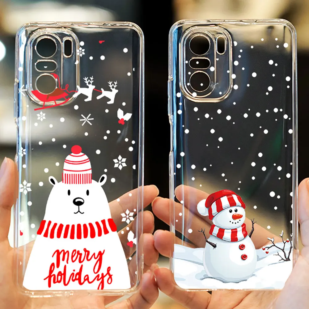 Christmas Santa Claus Elk Phone Case for Xiaomi Poco X3 Nfc F3 GT F4GT X4 M3 M4 Pro 5G Soft TPU Clear Animal Funda Cartoon Cover