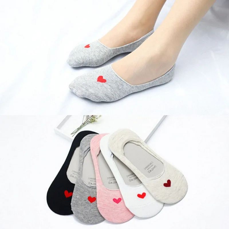 5pairs=10pcs Women Sweat Summer Comfortable Cotton Girl Women's Kawaii Ladies Heart Invisible Short Boat Socks Ankle Low Female