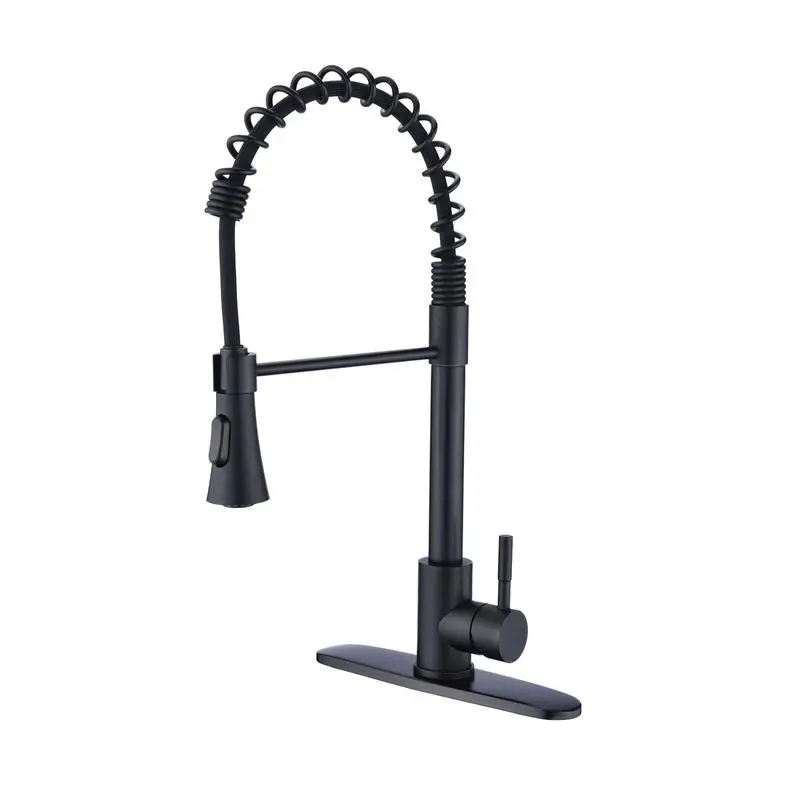 

Matte Black Commercial Kitchen Faucet with Deck Plate for Professional Use