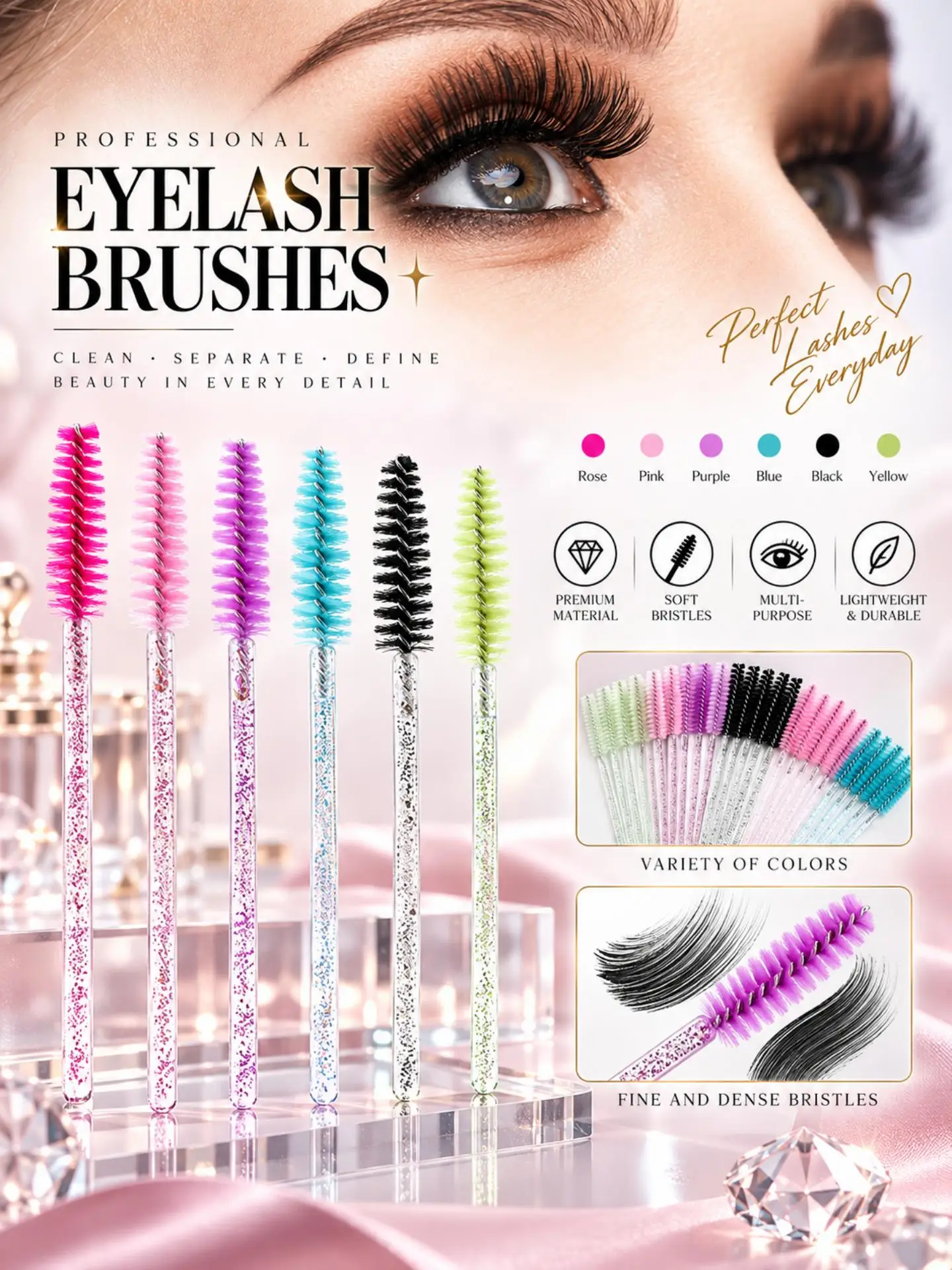 500Pcs Disposable Mascara Wands Crystal Spoolies Brush for Eyelash Extension Spooly Eyelash Eyebrow Brushes Lash Wand Applicator