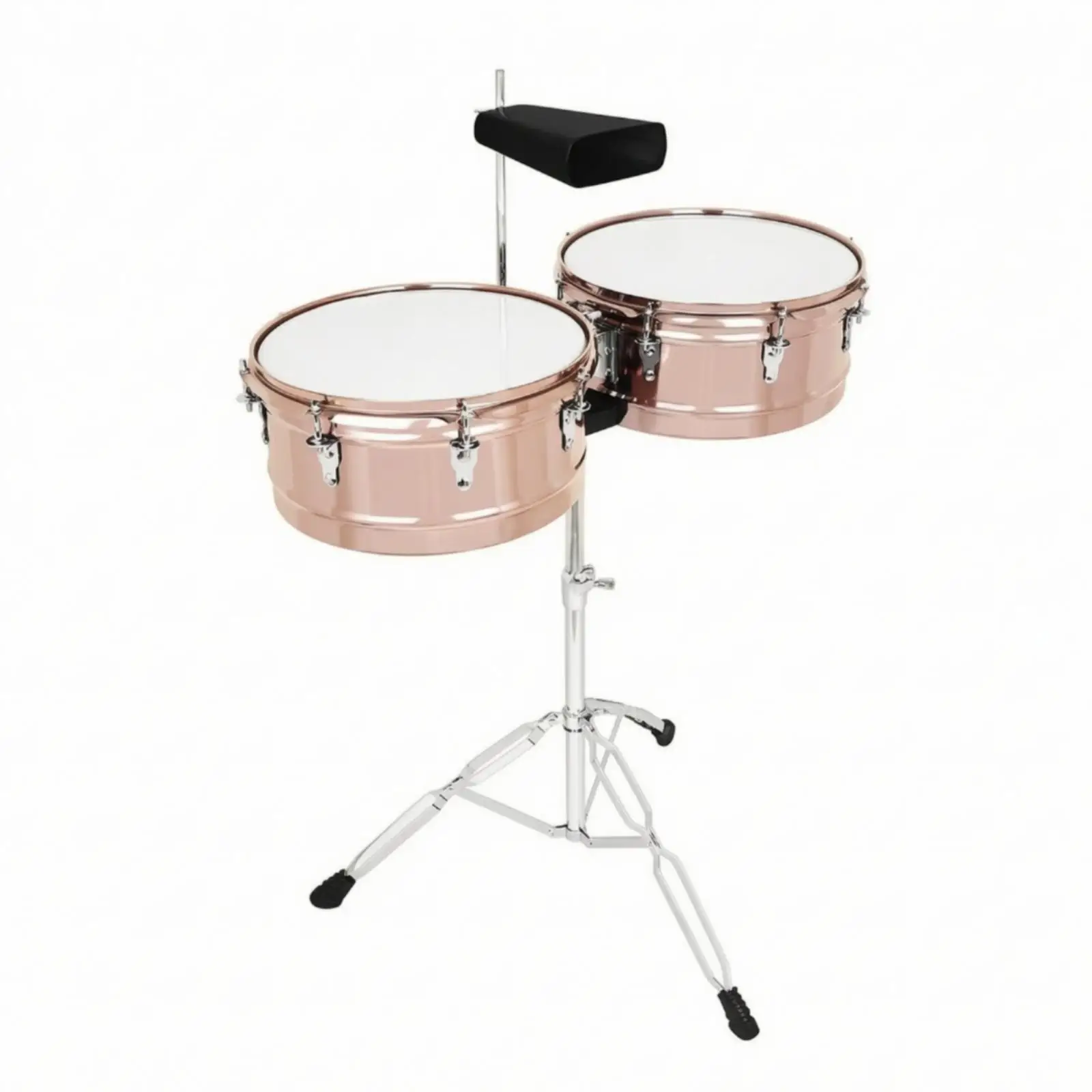 Timbales Drum Set with Stand and Cowbell | Rose Gold Metal drums, Non-Slip Rubber Feet, Timbales Set with Cowbell, for Live