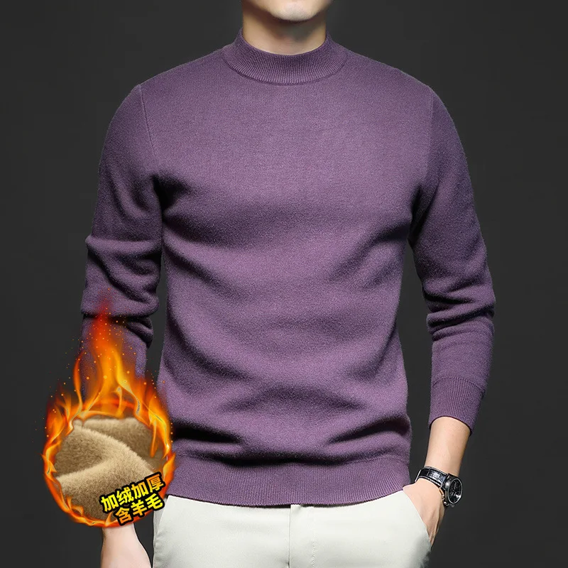 2026 Autumn Winter Men Half High Collar Long Sleeve Simple Basic Casual Daily Solid Color Knitted Pullovers Male Sweaters Tops
