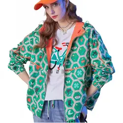Women's Hooded Zipper Jacket, Casual Outerwear, Loose Tops, Print Doodle Coats, Female Clothing, Autumn, Winter, New