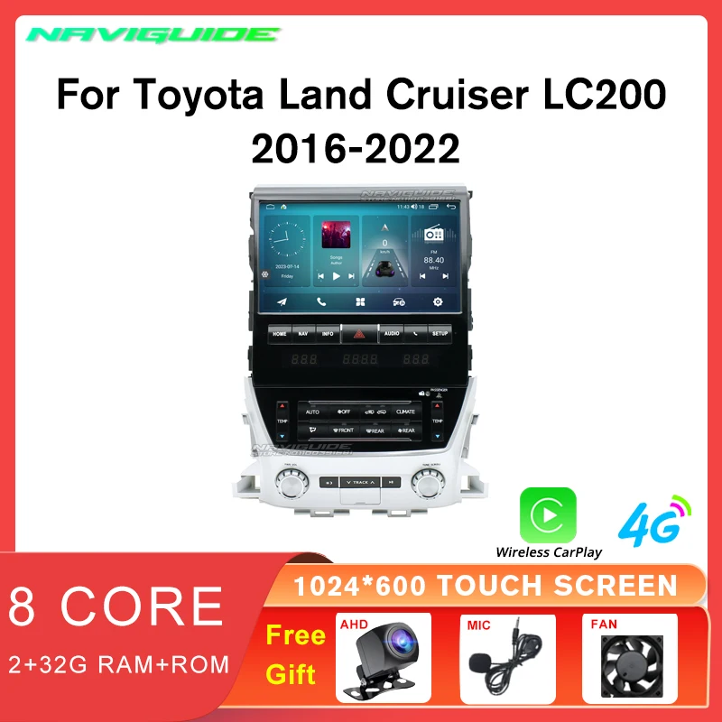 

NAVIGUIDE 2+32G Carplay For Toyota Land Cruiser LC200 2016-2022 Androd10 Car Radio Touch Screen Multimedia Player GPS Navigation