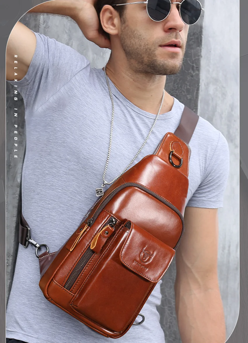 Men Chest Bag Genuine Leather Luxury Sling Crossbody Bag Outdoor Casual Cowhide Travel Messenger Bag Male Handbag High Quality