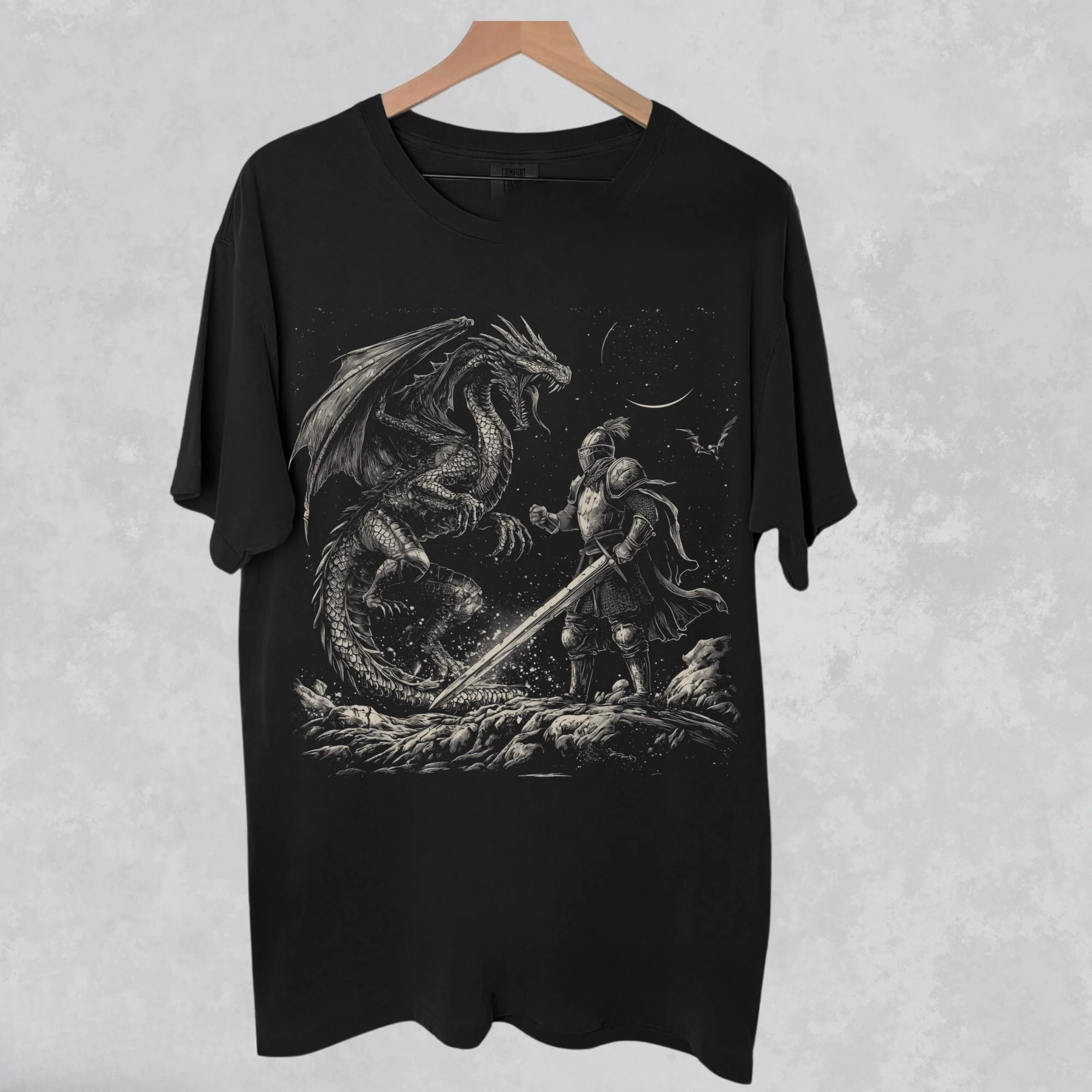 Dragon and Knight Pattern Printed T-shirt Spring/Summer Women's New Fashion Trend Top Neutral Short Sleeve Comfortable T-shirt
