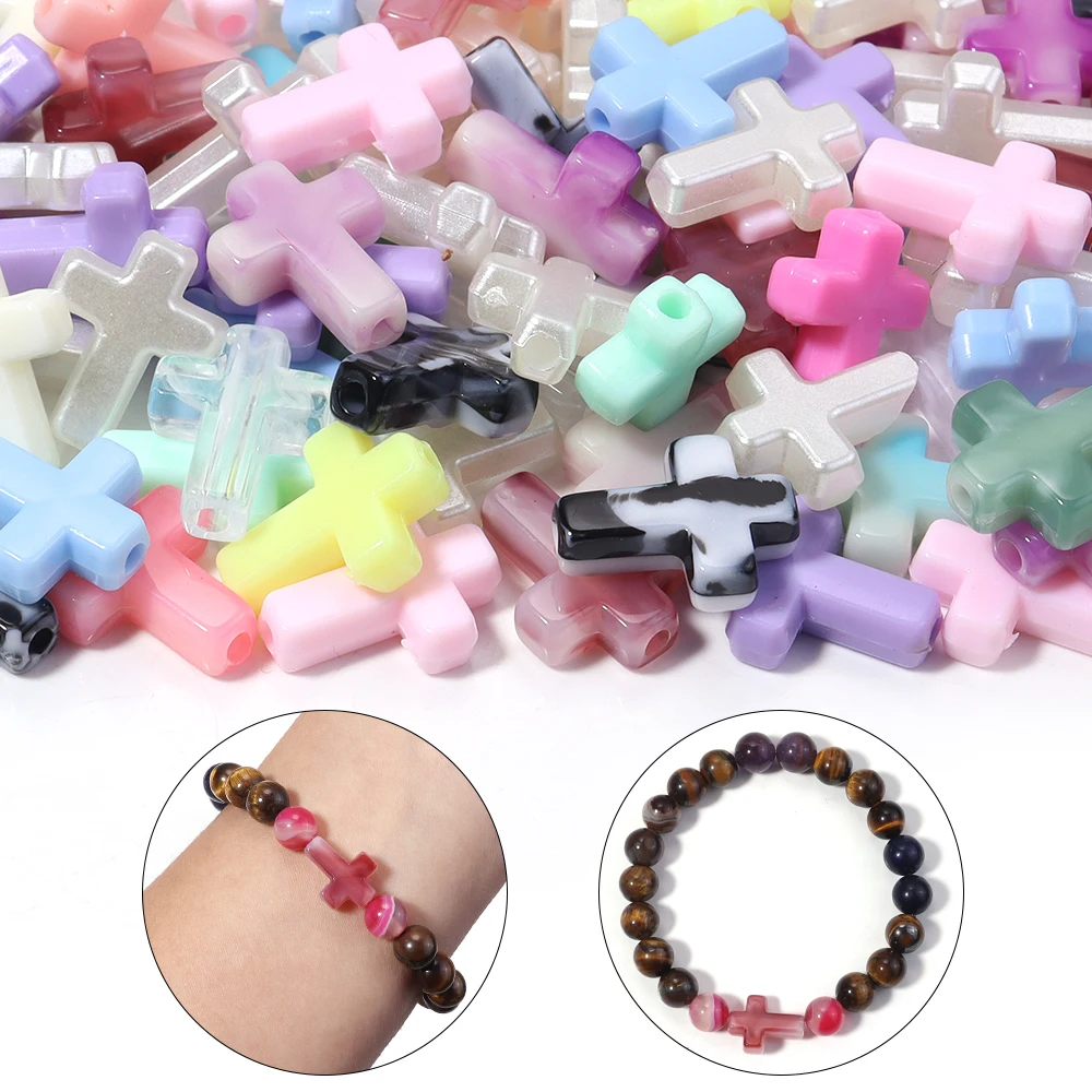 100Pcs/Lot Cross Shaped Acrylic Loose Beads Cream Macaron Color DIY Pendant Jewelry Making Bracelet Materials Accessories image 5
