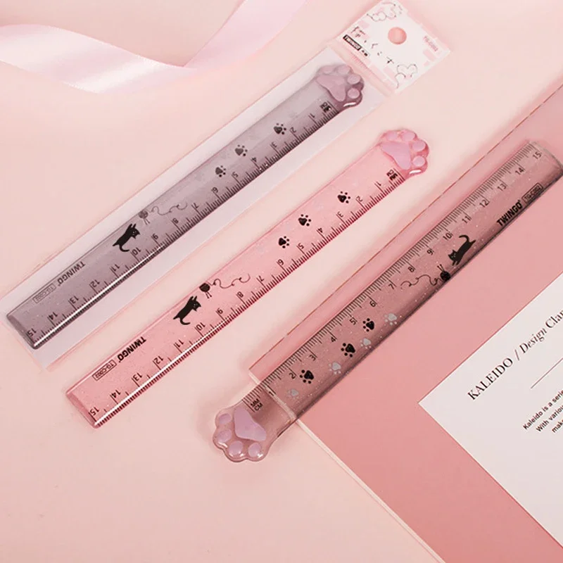 Cute Cat Paw Plastic Straight Rulers Kawaii Kitty Rulers Funny Drawing Gift Korean Office School Measuring Drawing Student Prize