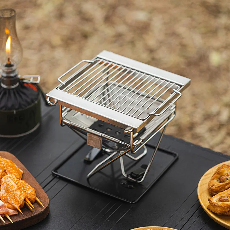 Portable Folding Camping Wood Burning Stove, Stainless Steel Multi‑functional Outdoor Barbecue Stove, Lightweight Firewood