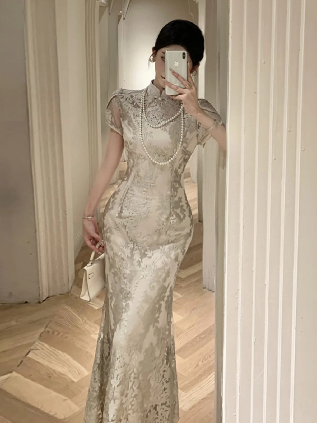 Retro neo-chinês y2k gola renda emendada bodycone sereia vestido elegante high-end socialite senhora vestido verão na moda outfit