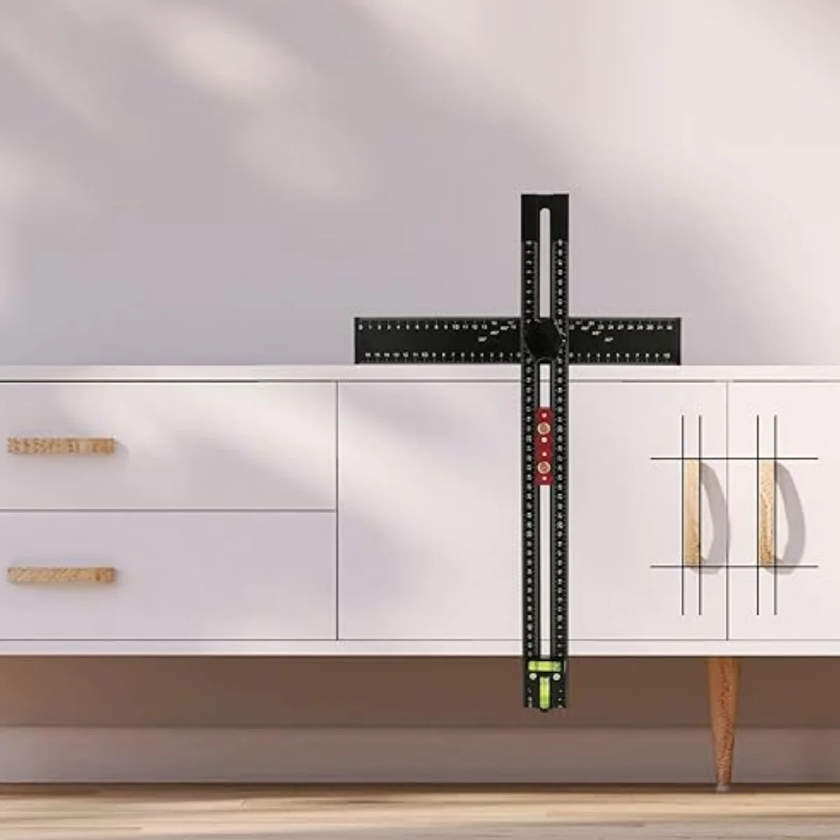 Schrankbeschläge aus Aluminiumlegierung, Lochbohrschablone für Schrank, Schublade, Tür, verstellbares 2-in-1-Bohrpositionierungslineal