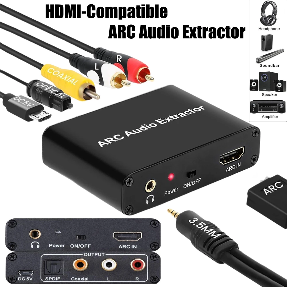 HDMI-Compatible ARC Audio Extractor ARC To SPDIF Coaxial L/R Stereo 3.5mm Jack Audio Converter for HDTV Soundbar Amplifier