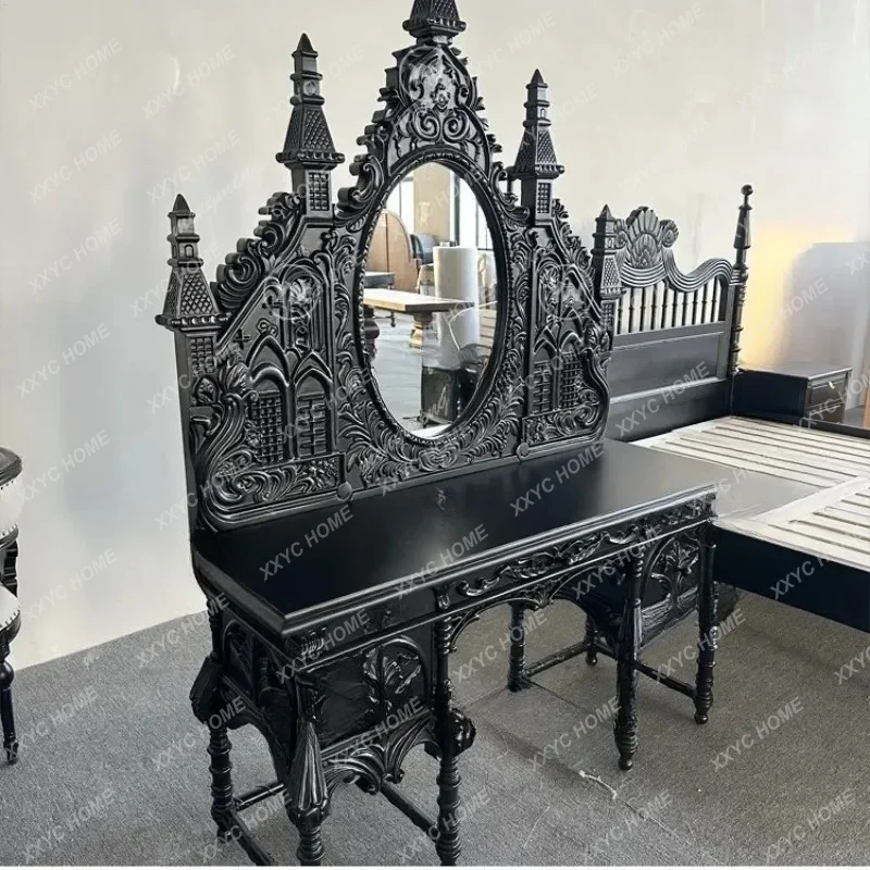 Court makeup table retro bedroom solid wood castle pure handmade