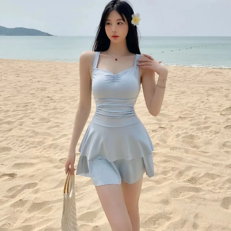 

New Ins Swimsuit One-piece with Chest Pads Hollow Resort Swimsuit for Women in Hot Springs