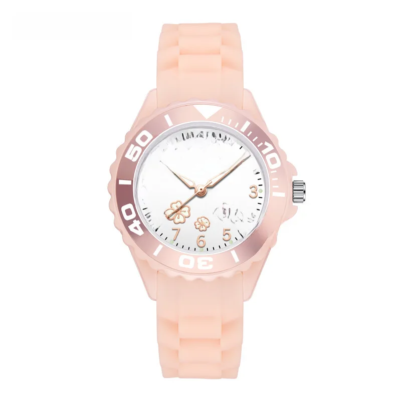 Mingtuo Clover Silicone Children's Watch Female Primary School Student Luminous Cute Girl Cherry Blossom Pink Mute Exam