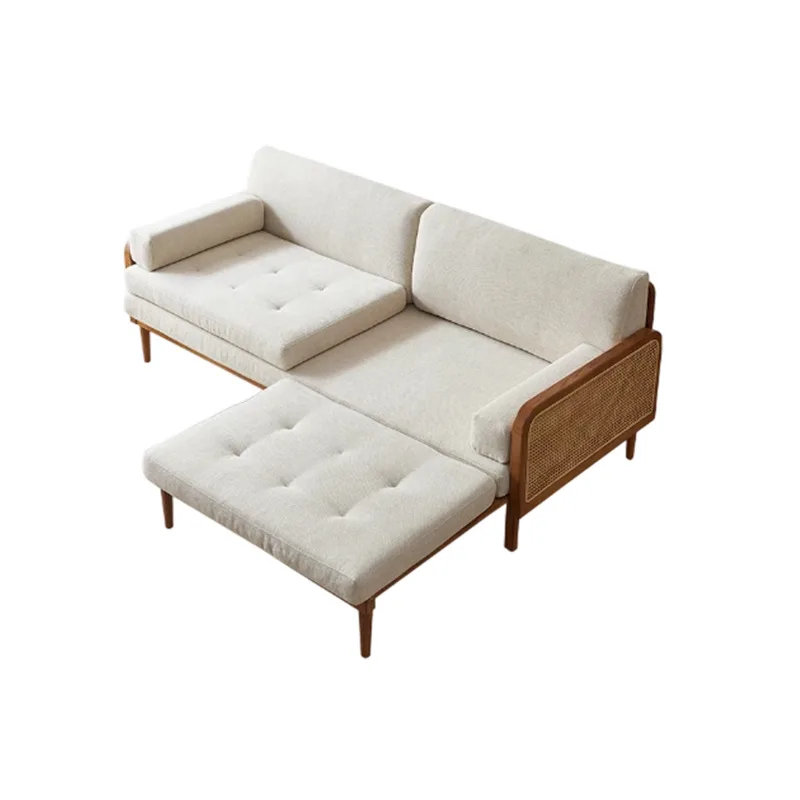 Nordic solid wood sofa small apartment living room three-person multi-functional rattan sofa bed simple dual-purpose