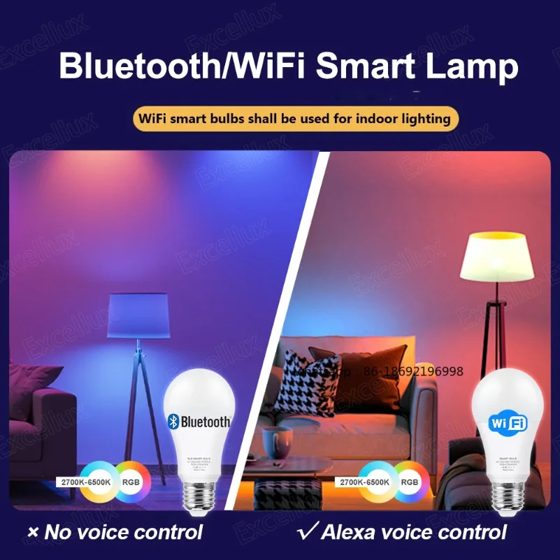 Tuya E27 Led Lamp App Control Bluetooth /WiFi Led Light Bulbs 15W RGB CW WW Smart Bulb Works With Amazon Alexa Google Assistant