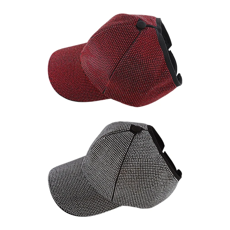 1XCA Ventilated Sun Hat Rhinestones Studded Baseball Cap Build Adjustable Closure
