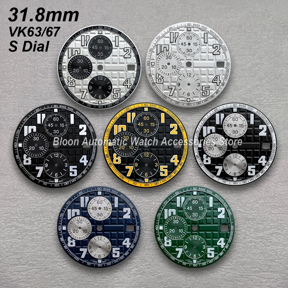 31.8mm Oak S Dial Fit VK63/VK67 Quartz Movement Green Luminous High-Quality Watch Modification Accessories