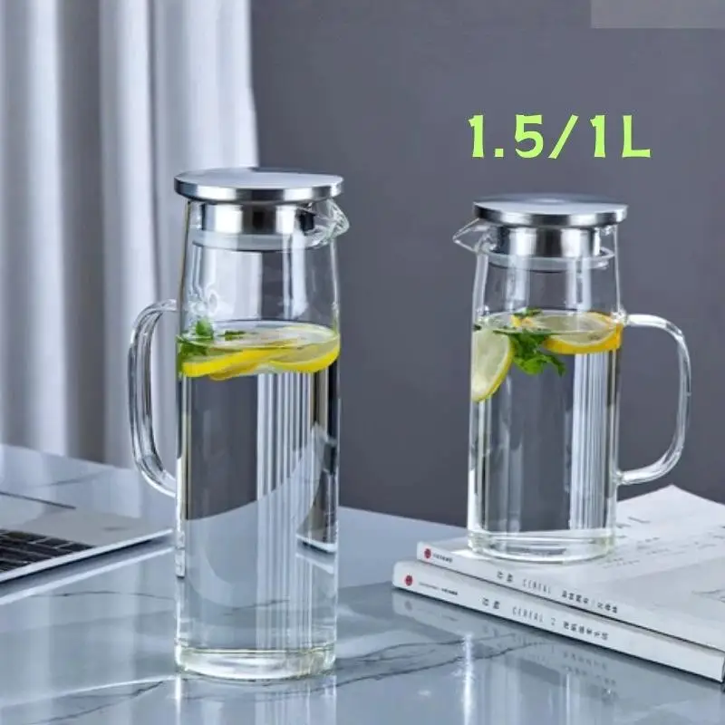 Minimalist Borosilicate Glass Pitcher 1L/1.2L/1.5L Heat Resistant with Removable Filter for Home Cold Hot Drinks Serving