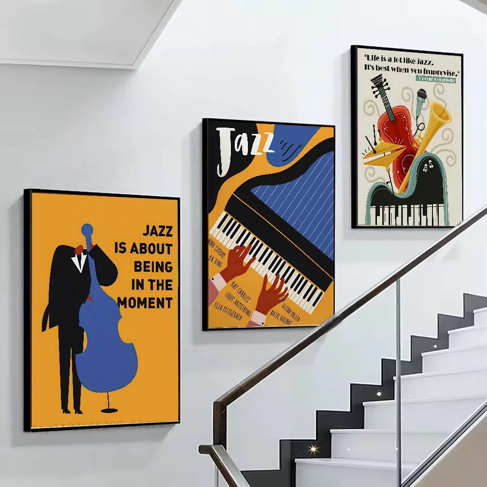 مهرجان الجاز الغيتار التشيلو البيانو الموسيقى المشارك ذاتية اللصق الفن ورقة مقاومة للماء ملصق مقهى بار غرفة جدار ديكور