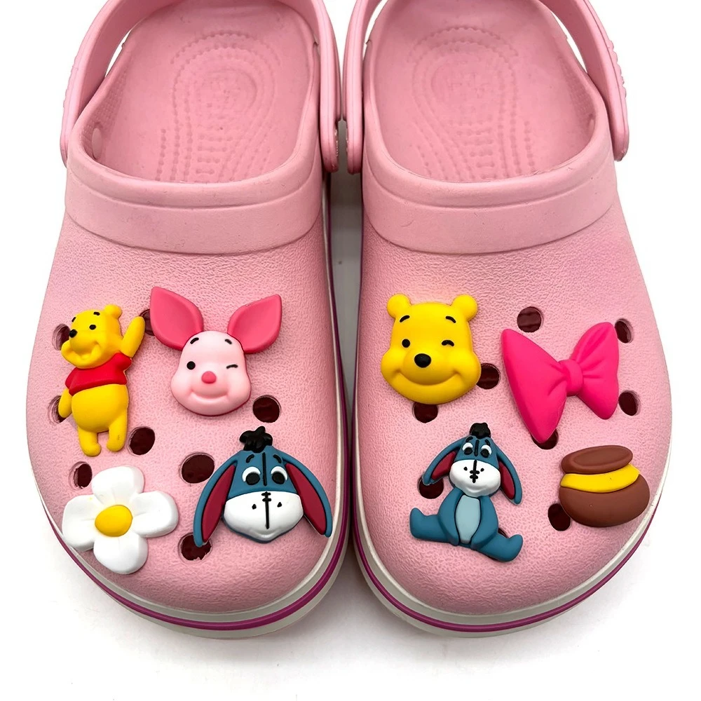 8Pcs/set Cartoon Winnie BowKnot Shoe Charms DIY Hole Shoes Detachable Buckle Garden Shoes Accessories Girls Women Festival Gift