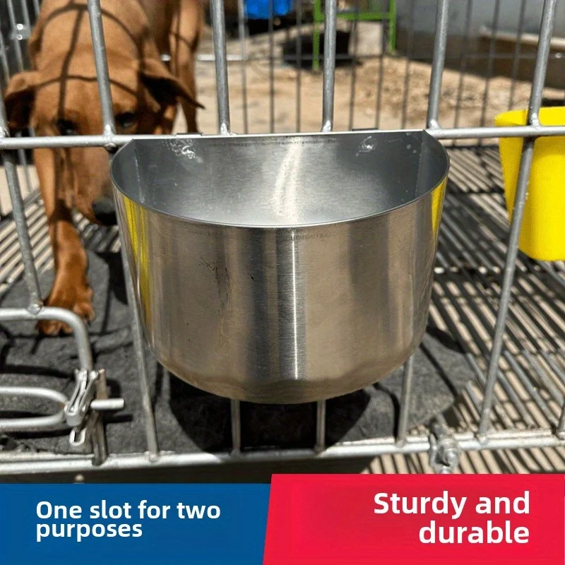 

Heavy-Duty Stainless Steel Hanging Dog Bowl - Spill-Proof Compartment Food & Water Dish for Large Dog, Durable Dog accessories