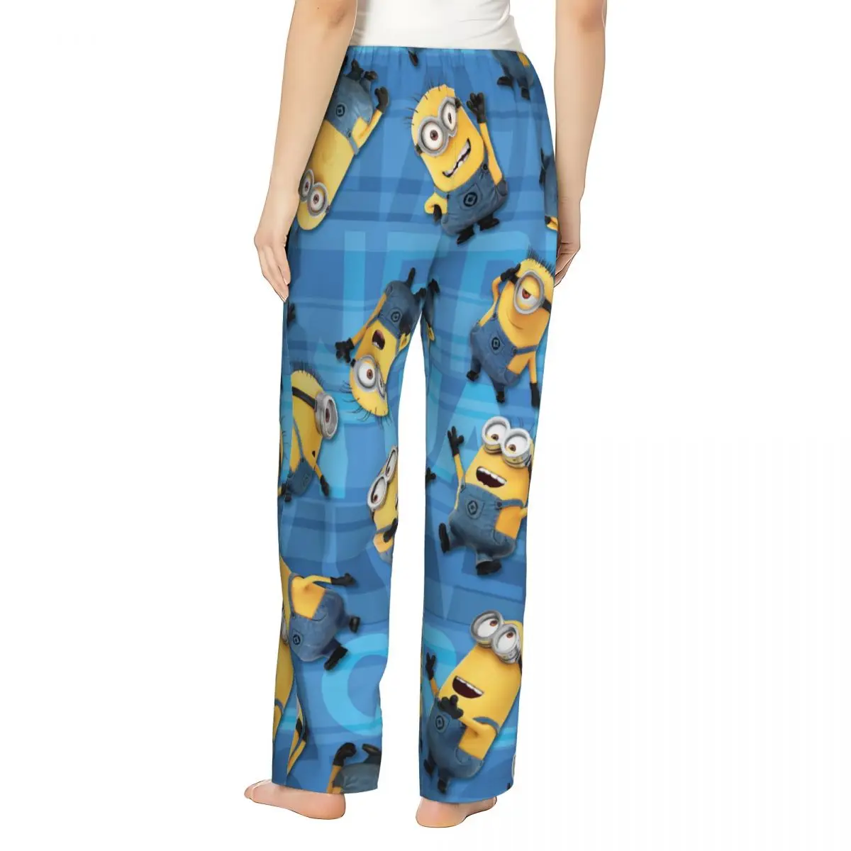 Custom Cartoon Animation Minions Pajama Pants Sleepwear for Women Elastic Waistband Sleep Lounge Bottoms with Pockets