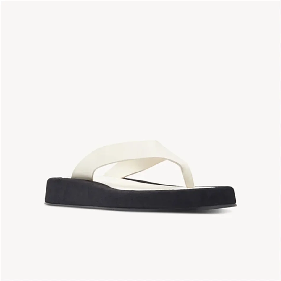 Ginza Flip Flops With Calfskin leather Straps High Quality White Platform Slide Sandal T*R 2024 New Flat Shoes For Women