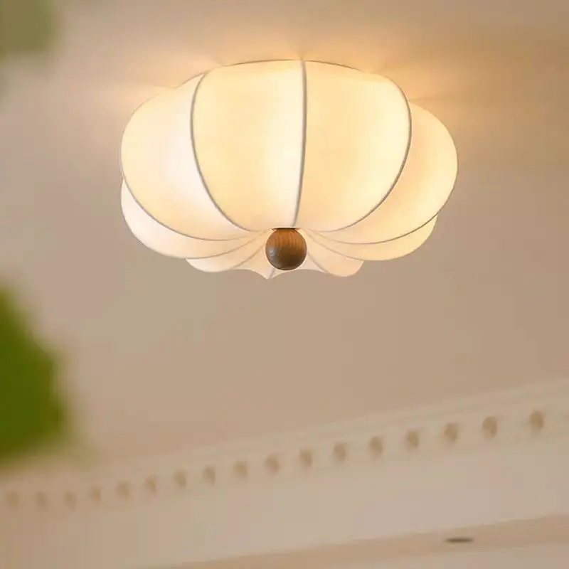 

French silk ceiling lights Simple wood round light shade Dining Room office lamp study room Mid century Bedroom decor lights