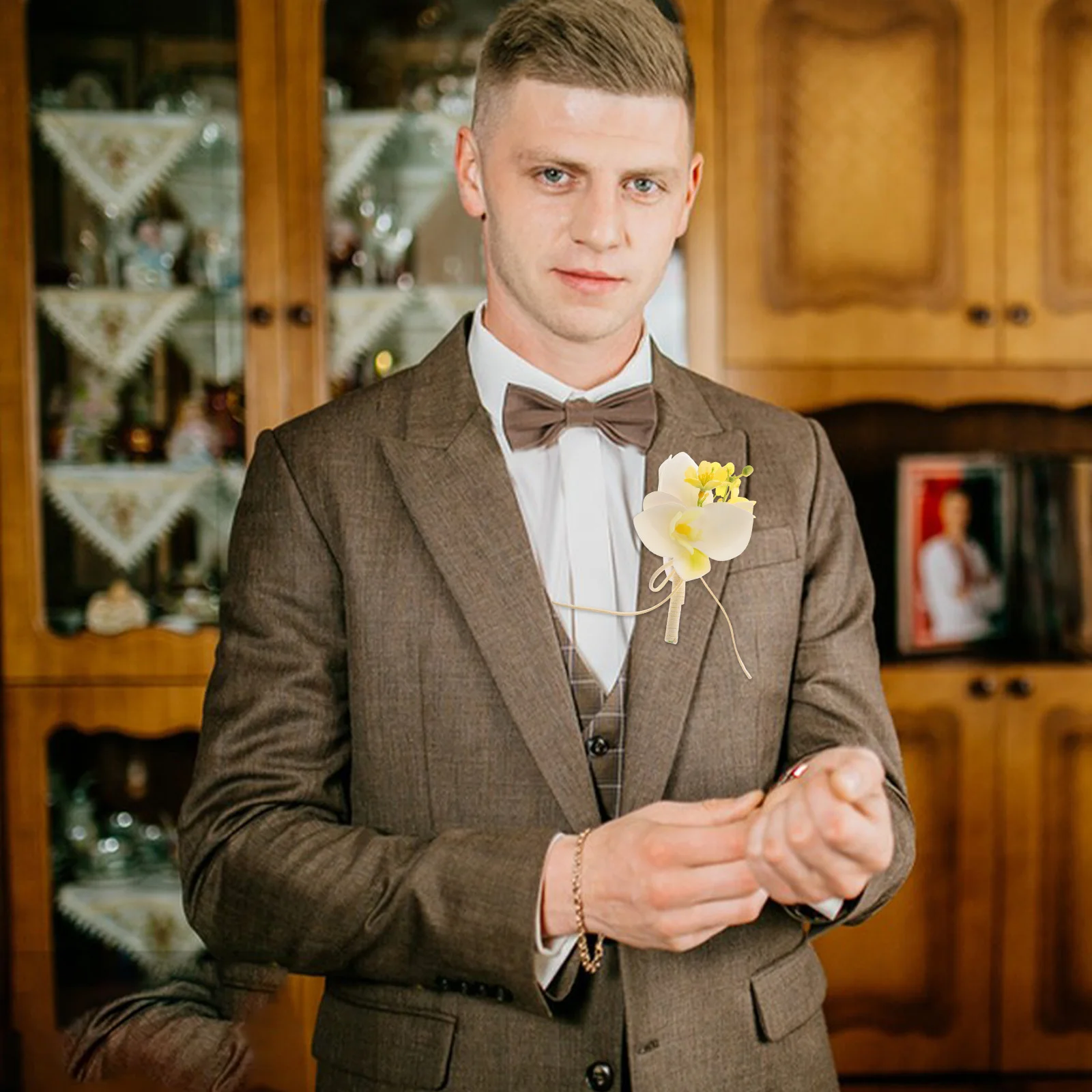 Broszka dla drużby, kwiat stabilizowany, elegancka, vintage, męska przypinka do klapy, korsarz ślubny, akcesorium na bal, formalny kolacja