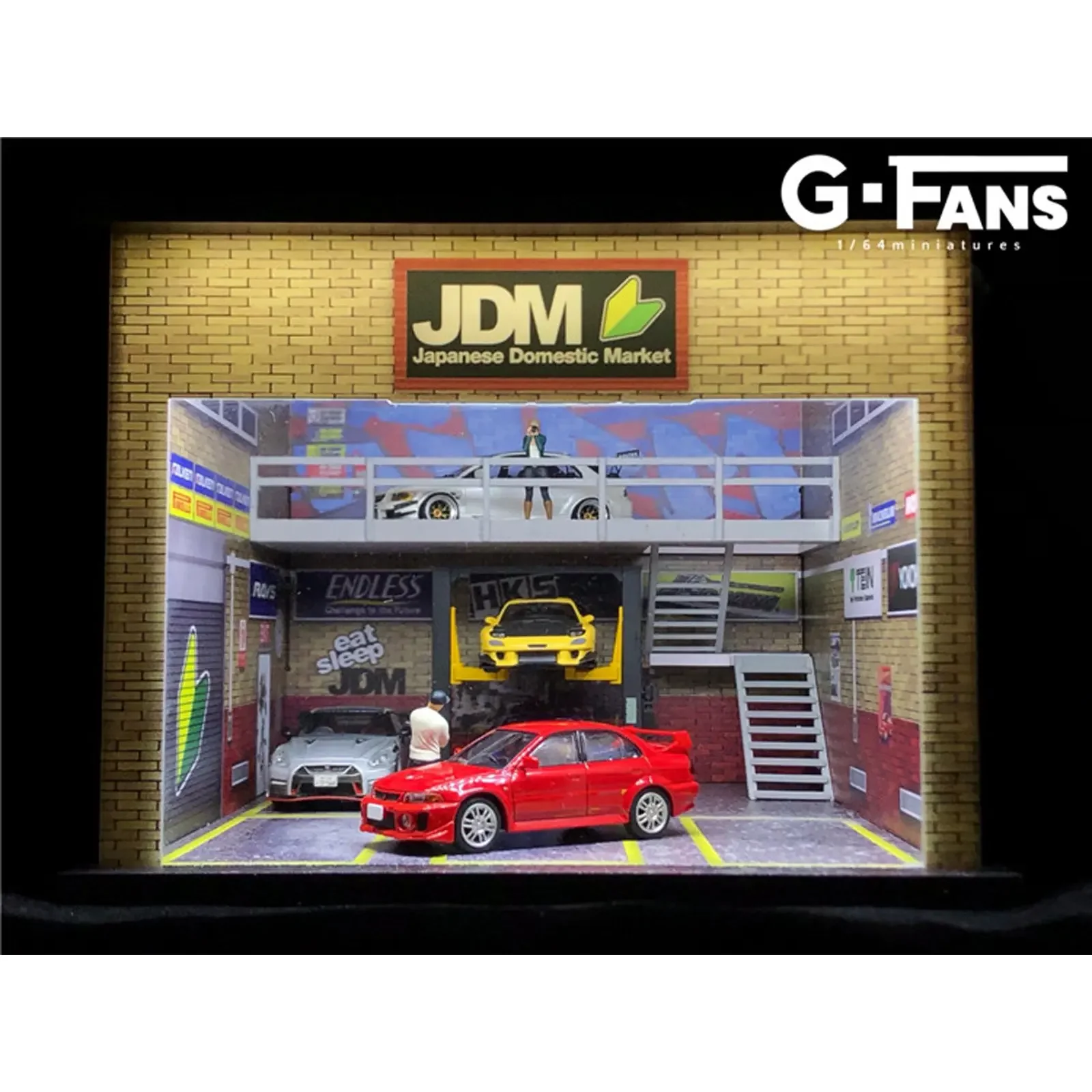 New Diorama 1/64 LED Lighting Double-Deck Model Car Garage Collection Display car model display