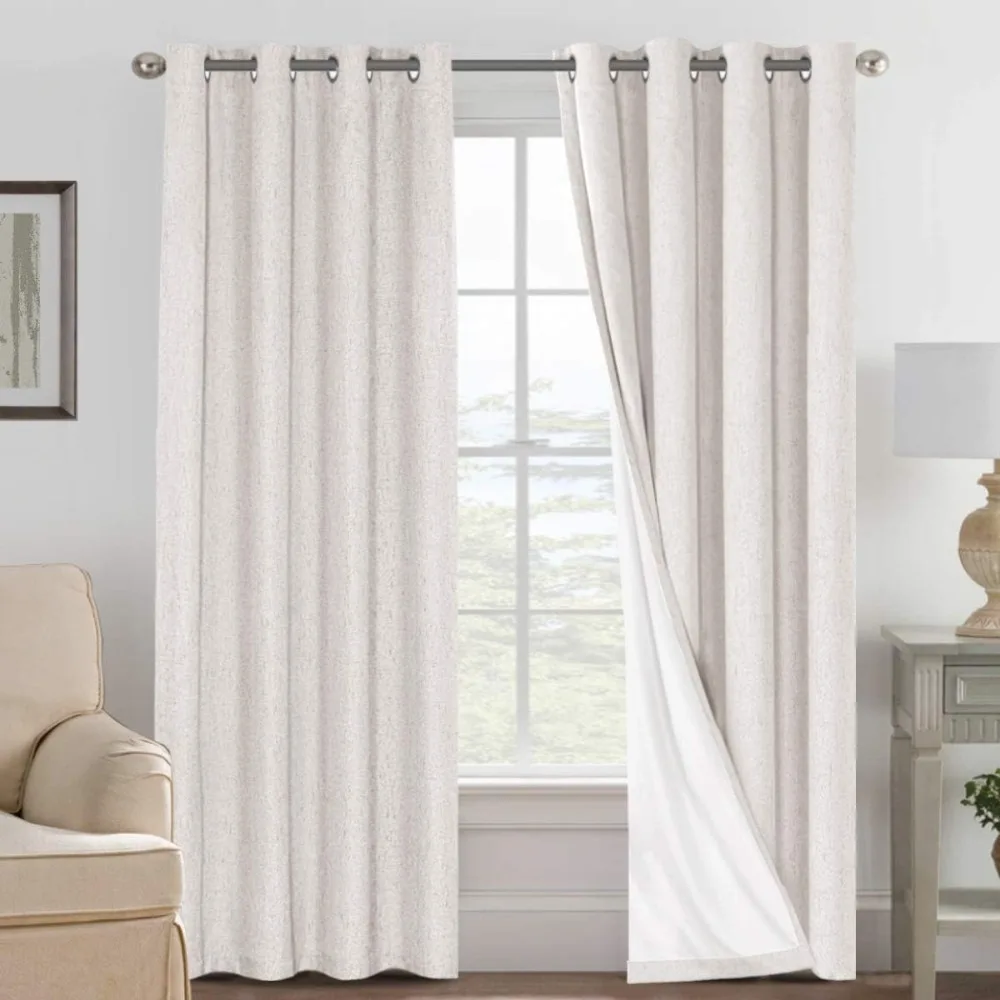 

H.VERSAILTEX 100% Blackout Curtains Ivory, Linen Blackout Curtains 96 Inch Curtains 2 Panel Set, Elegant for Bedroom