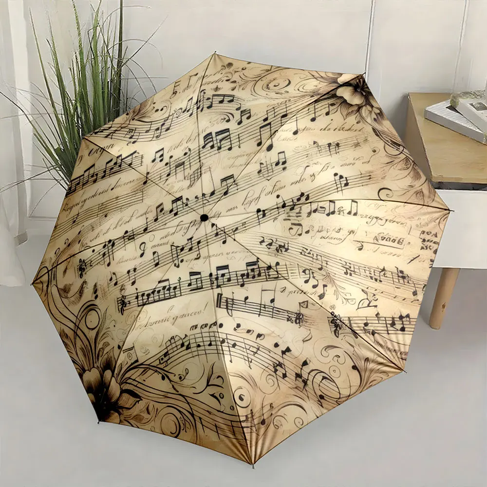 1PC Musical Umbrella with Elegant Design and Sheet Music Print 8 Iron Ribs Folding Umbrella Auto-Open Fashion Sunshade