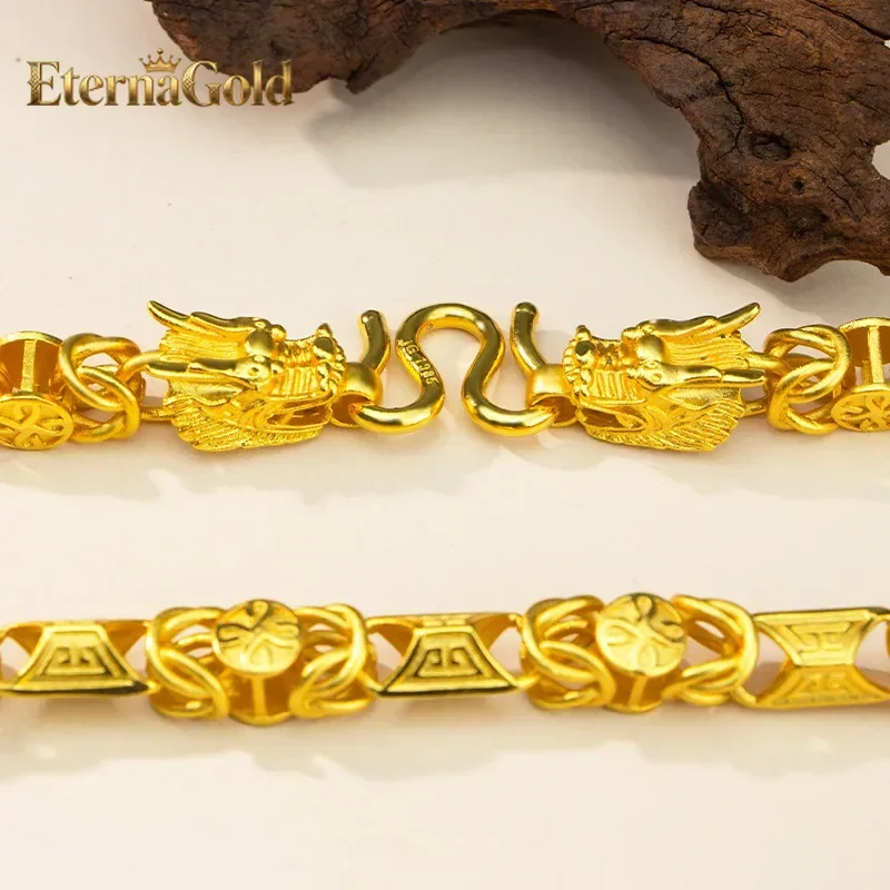 

EternaGold Luxurious 9999 24K real gold auspicious double dragon head necklace domineering pure gold men's necklace fashion bos