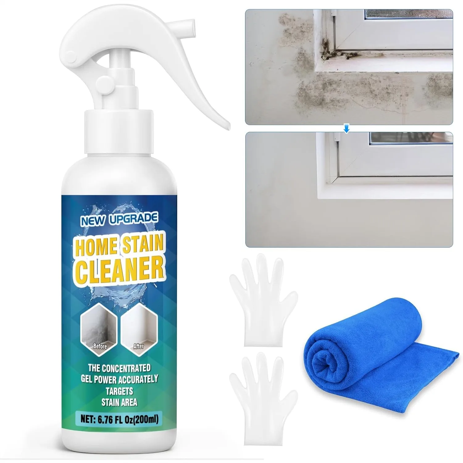 

Mold Stain Cleaner Spray for Walls Tiles Grout, Multi-Surface Indoor Outdoor Stain Remover with Quick-Acting Formula