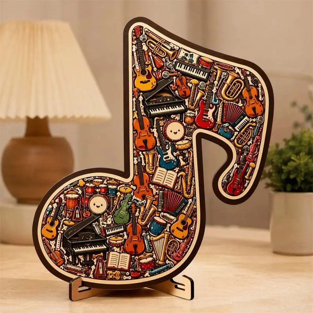 Wooden Material Musical Instrument Puzzle Ornament Irregular Shape Multiple Pieces Music Note Puzzle Classic Notes Print