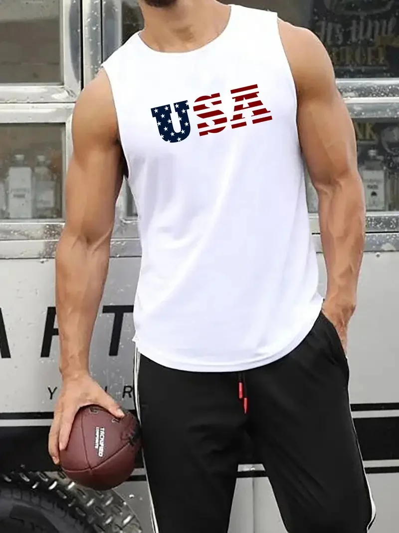 Summer new men\'s vest T-shirt simple letter printing daily fitness sports sleeveless breathable and comfortable men\'s vest